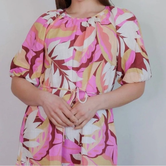 MINKPINK Kali Mini Dress Linen Blend Floral Lightweight Tie Waist - Picture 2 of 13